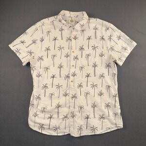 Marine Layer Mens Large White Palm Tree Print Short Sleeve Button Down Shirt
